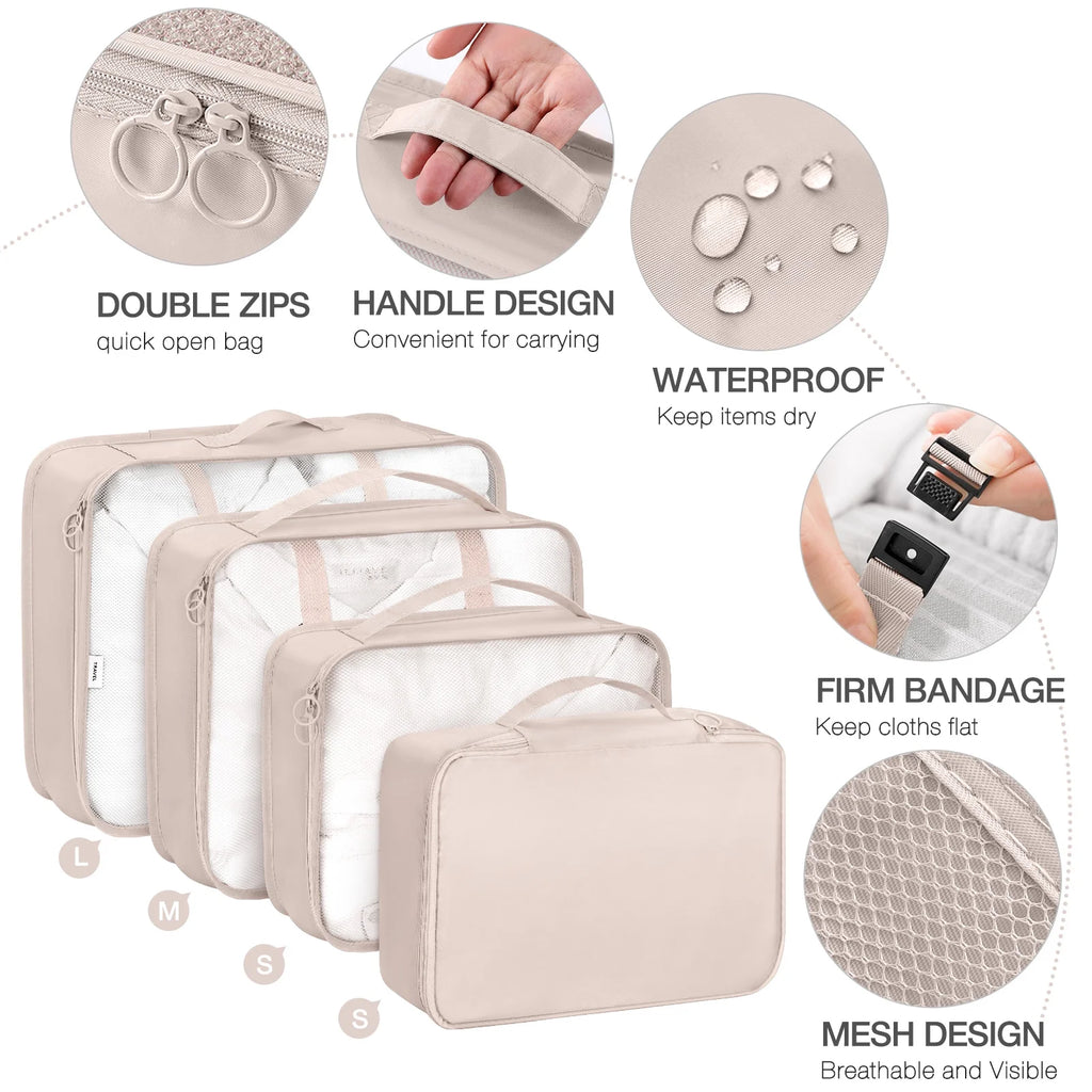 8Pcs Packing Cubes for Luggage , Travel Packing Organizers Packing Cubes for Travel (Beige)