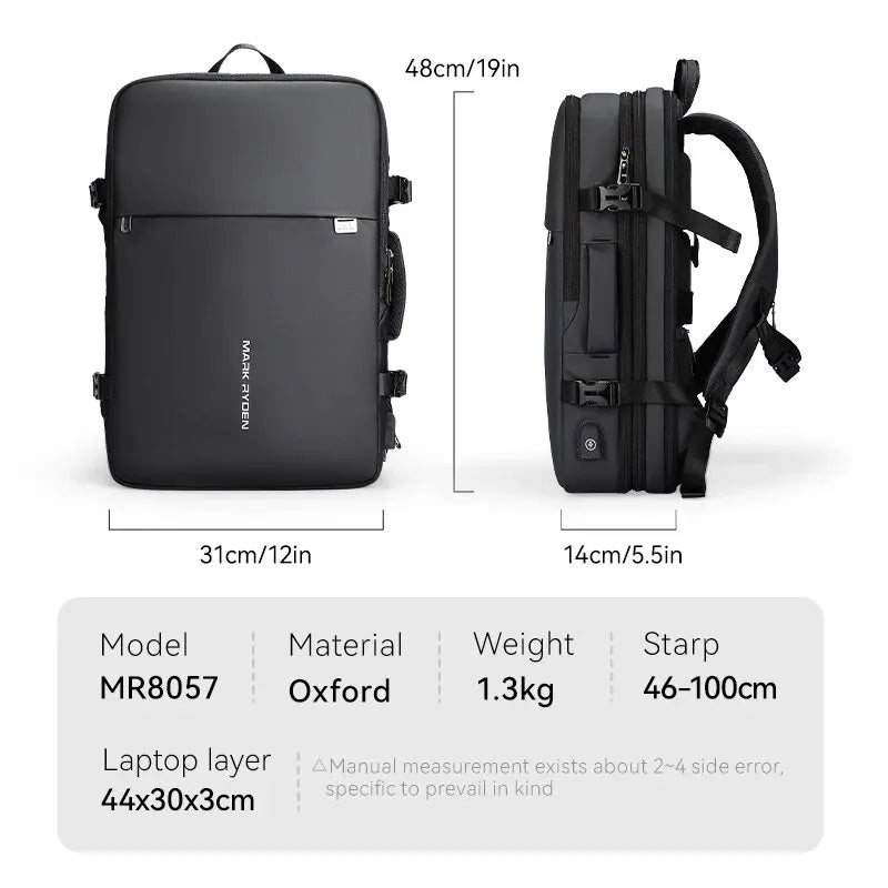 Large Travel Backpack Men Multi-Functional 39L Expandable Airline Approved 17.3Inch Laptop Backpack Ykk Zipper