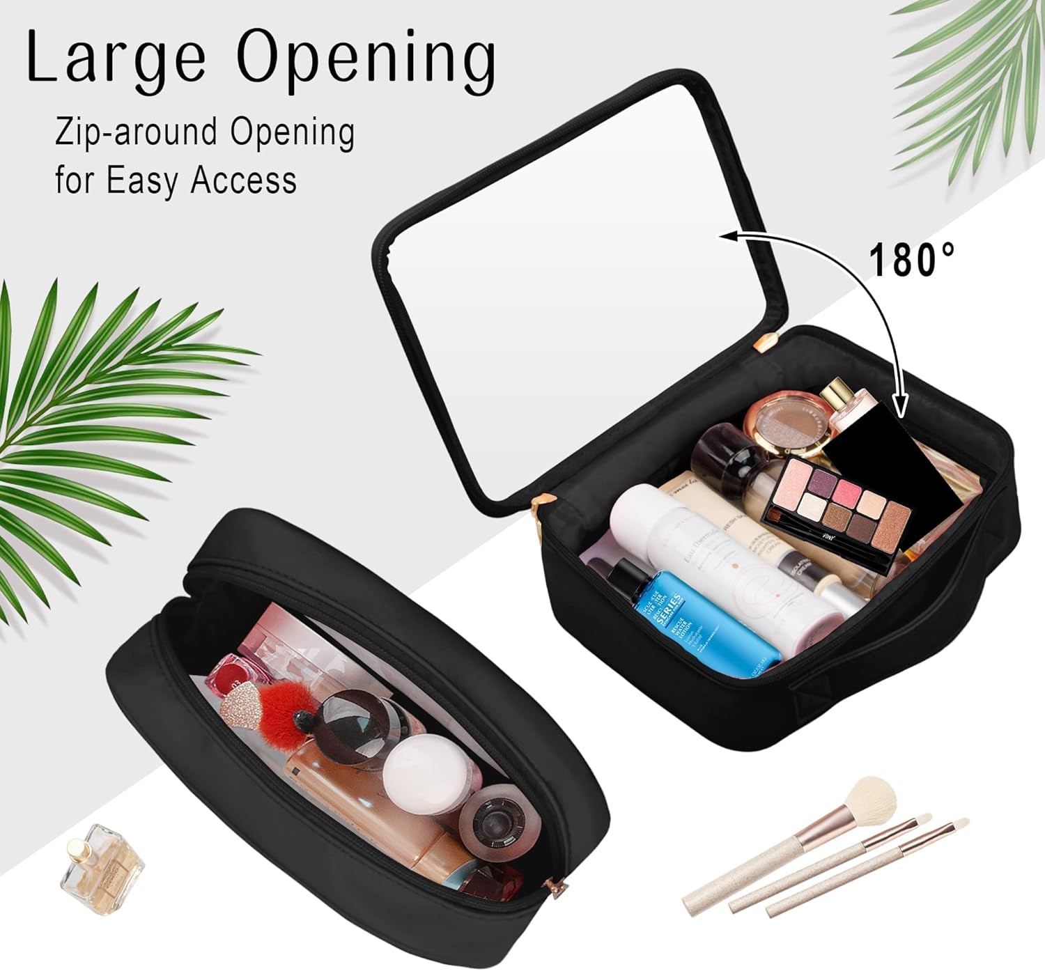 Clear Makeup Bag TSA Approved Toiletry Bag Waterproof Cosmetic Bag for Women Black 2Pcs