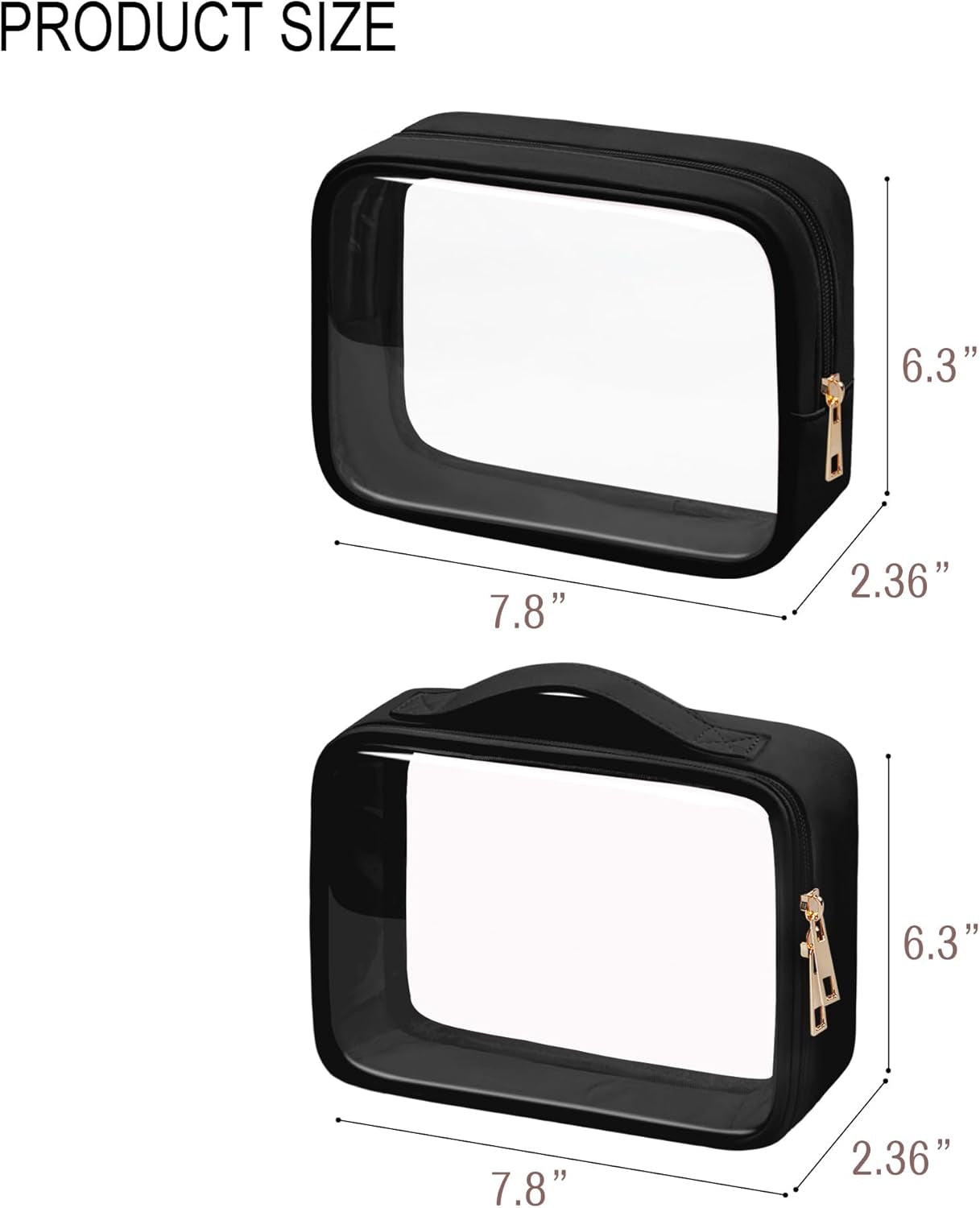 Clear Makeup Bag TSA Approved Toiletry Bag Waterproof Cosmetic Bag for Women Black 2Pcs