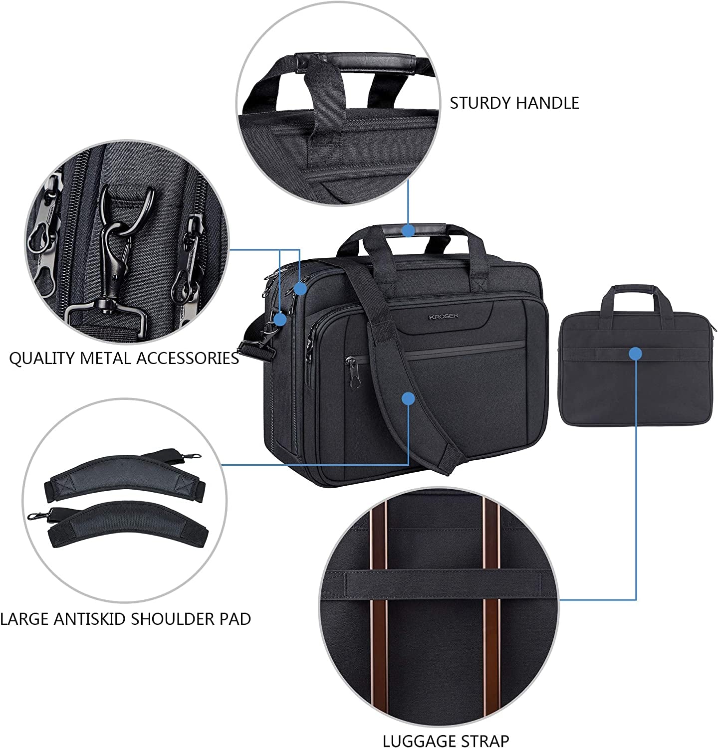 Laptop Bag Expandable Laptop Briefcase Fits up to 17.3 Inch Laptop Water-Repellent Shoulder Messenger Bag Computer Bag for Travel/Business/Men/Women-Black