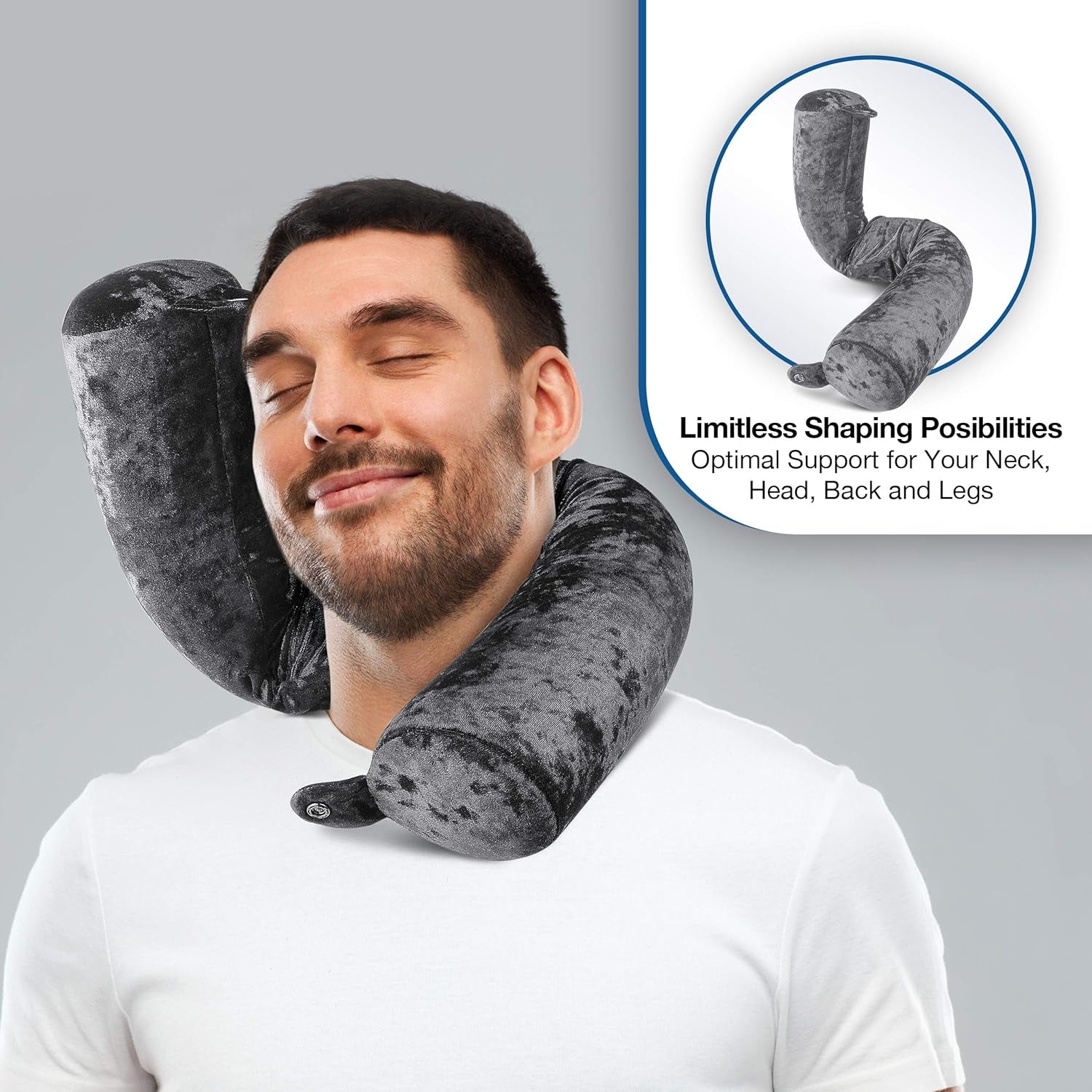 Flex Universal Memory Foam Travel Neck and Body Pillow - Grey