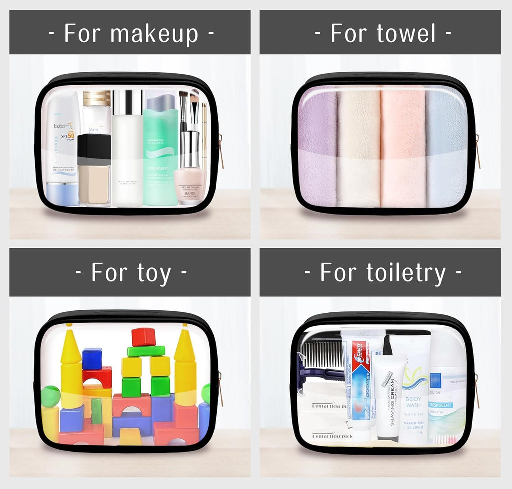 Clear Makeup Bag TSA Approved Toiletry Bag Waterproof Cosmetic Bag for Women Black 2Pcs