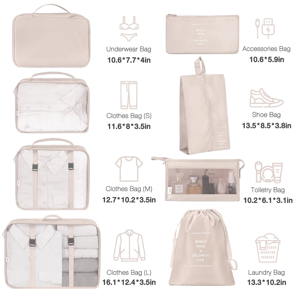 8Pcs Packing Cubes for Luggage , Travel Packing Organizers Packing Cubes for Travel (Beige)