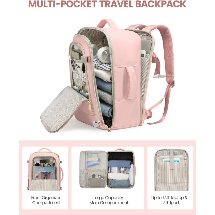 Travel Backpack for Women 40L Carry on Backpack for Airplanes Personal Item Bag for Airlines Fits 17 Inch Laptop TSA Appd Lage