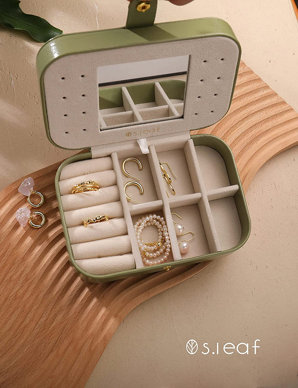 Travel Jewelry Box - Portable Case for Women (18 Crocodile Avocade Big)